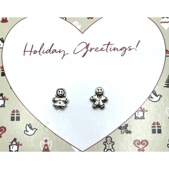 Brighton Mr & Mrs Gingerbread Cookie Buttons Dress Bow Tie Post Earrings NWT - Picture 1 of 7